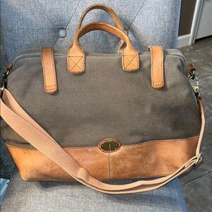 Fossil Stylish olive canvas and brown leather Bag